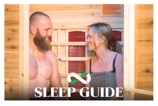 Jake and Christie Ball sitting in a sauna, which is one of three key ways to improve sleep