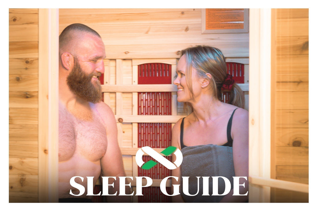 Jake and Christie Ball sitting in a sauna, which is one of three key ways to improve sleep